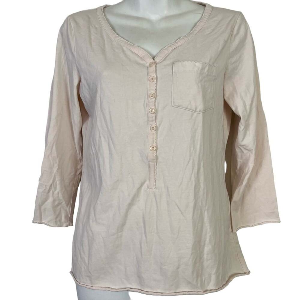 SUNDANCE Light Blush Pink V-Neck Henley 3/4 Long Sleeve Tee T Shirt Top Knit S